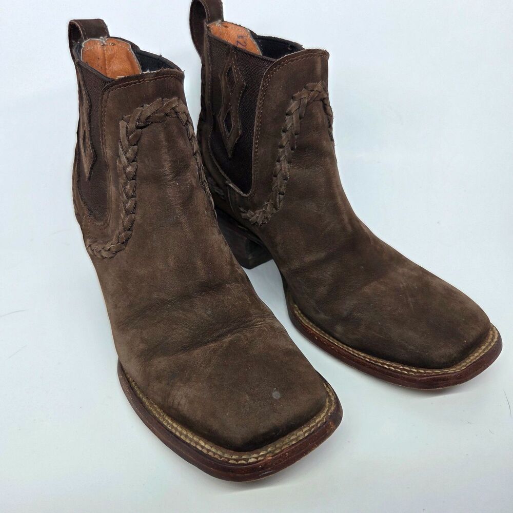Jar Boots Womens Brown Leather  Embossed Stitching Western Ankle Booties US 8